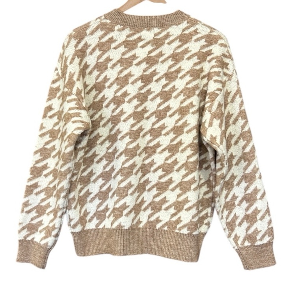 Listicle Taupe Houndstooth Pullover Knit Sweater Women’s Size Medium - Picture 2 of 11